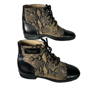 Nouchka Snake Print Lace Up Ankle Booties Black Tan Womens Sz EU 39 US 8.5